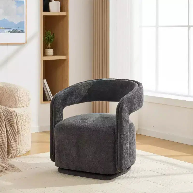 Modern Swivel Accent Chair with Curved Backrest and Chenille Upholstery