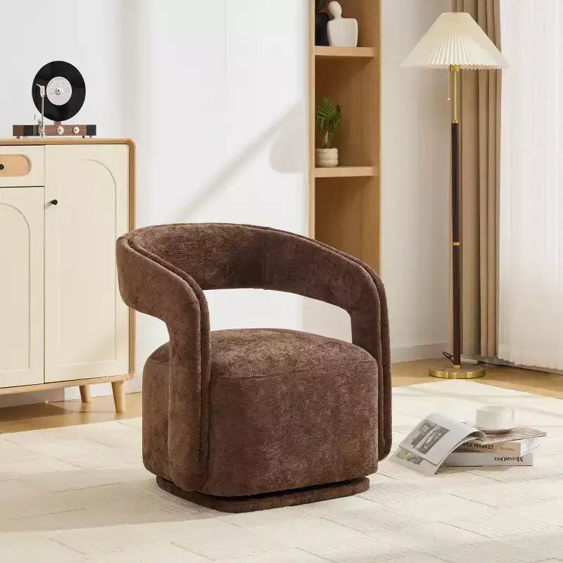 Modern Swivel Accent Chair with Curved Backrest and Chenille Upholstery, 360 Rotating Barrel Chair for Living Room or Apartment-Panipeachy