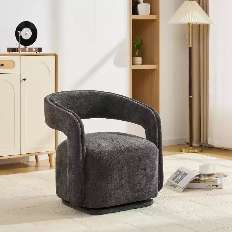 Modern Swivel Accent Chair with Curved Backrest and Chenille Upholstery