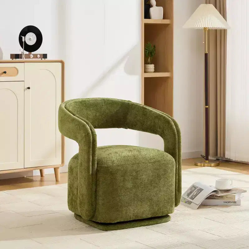 Modern Swivel Accent Chair with Curved Backrest and Chenille Upholstery