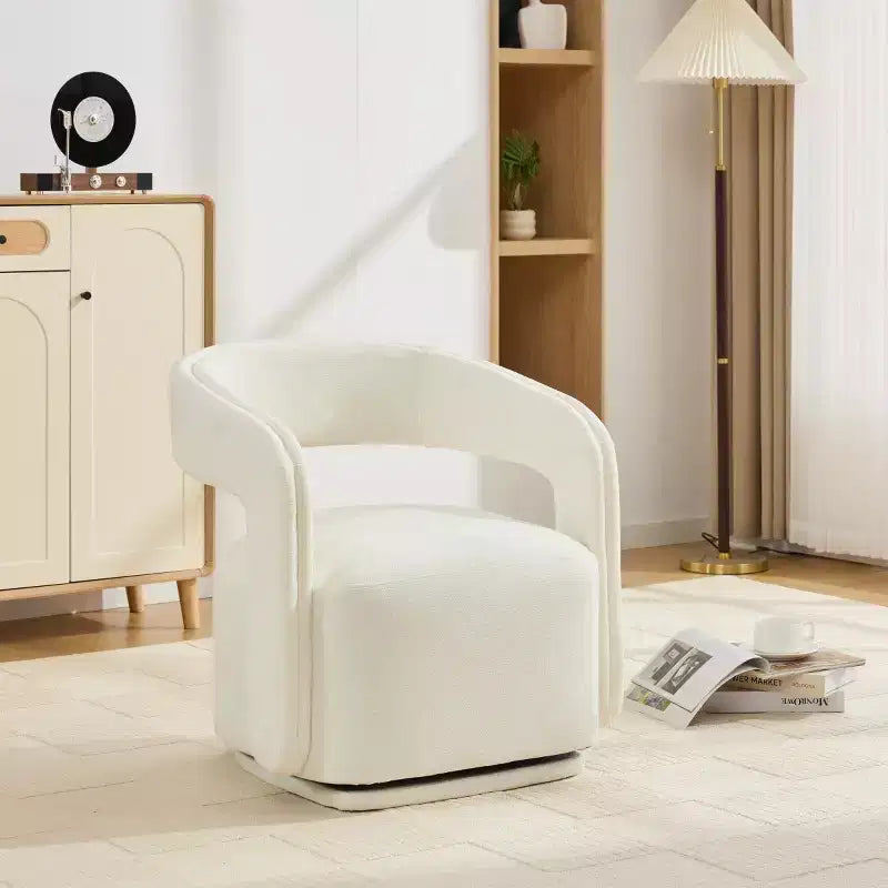 Modern Swivel Accent Chair with Curved Backrest and Chenille Upholstery