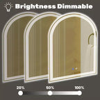 Arched Frameless Wall Mirror with LED Lighting and Dimmable Modes