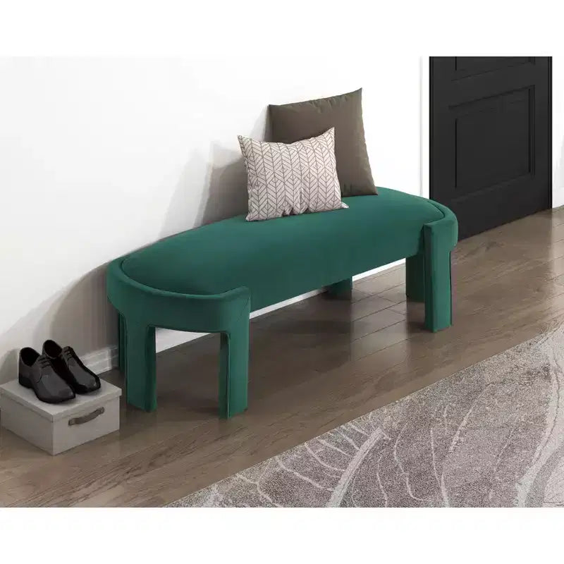 54" Oval Velvet Upholstered Bench with Plywood Frame