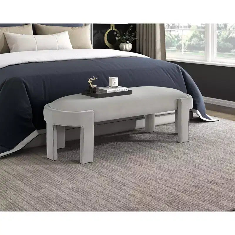 54" Oval Velvet Upholstered Bench with Plywood Frame