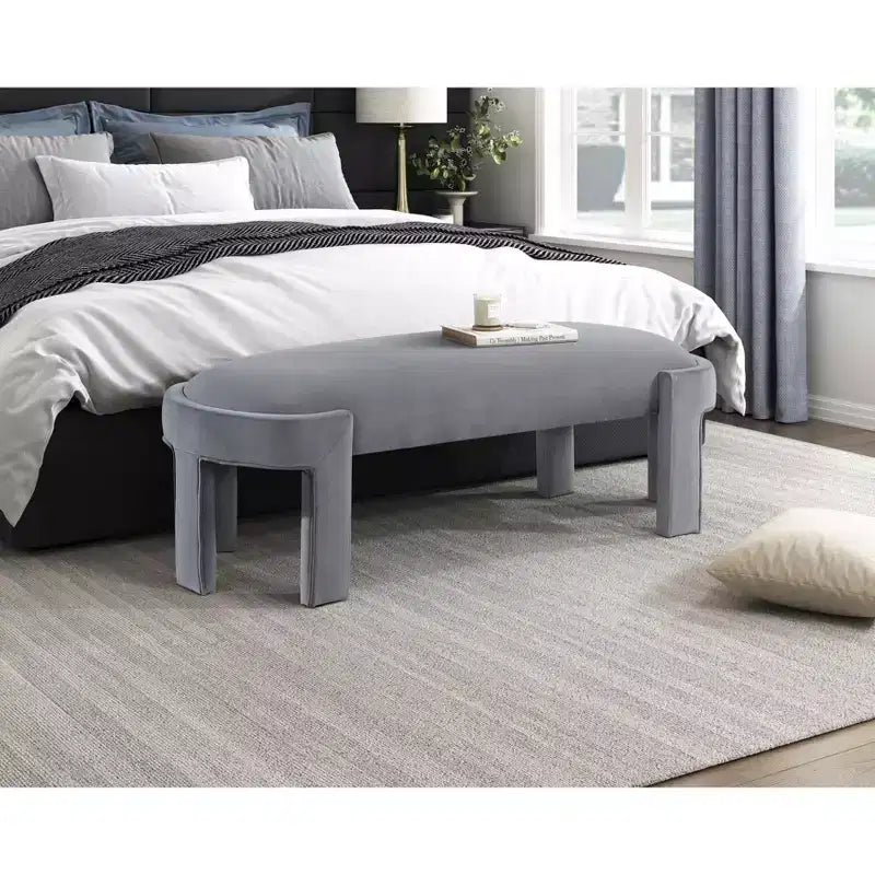 54" Oval Velvet Upholstered Bench with Plywood Frame