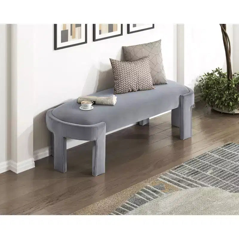 54" Oval Velvet Upholstered Bench with Plywood Frame