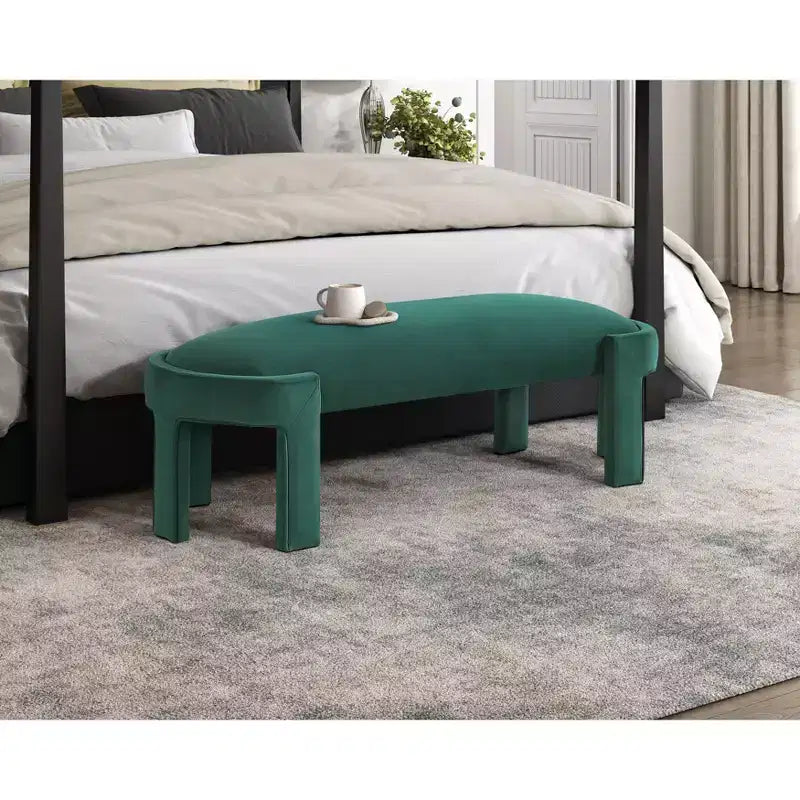 54" Oval Velvet Upholstered Bench with Plywood Frame