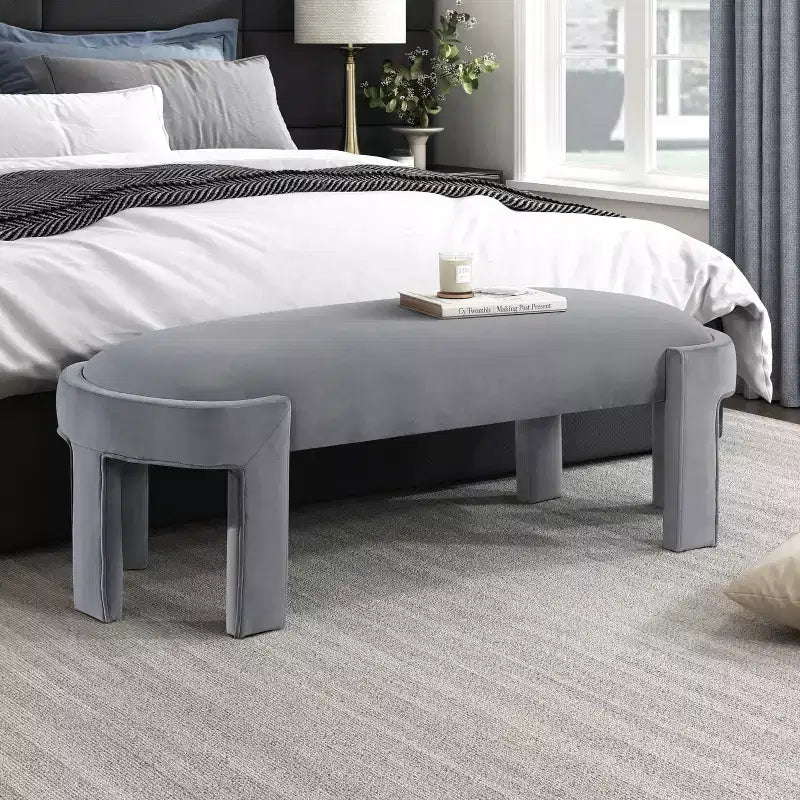 54" Oval Velvet Upholstered Bench with Plywood Frame