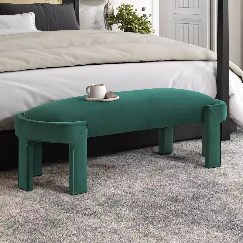 54" Oval Velvet Upholstered Bench with Plywood Frame