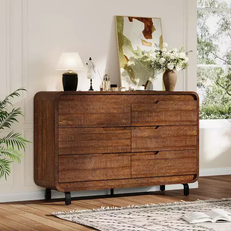 6 Drawers Dresser for Bedroom, 47 Wide Modern Wooden Clothes Dresser with Large Wood Storage, Chest of Drawers for Living Room, Hallway