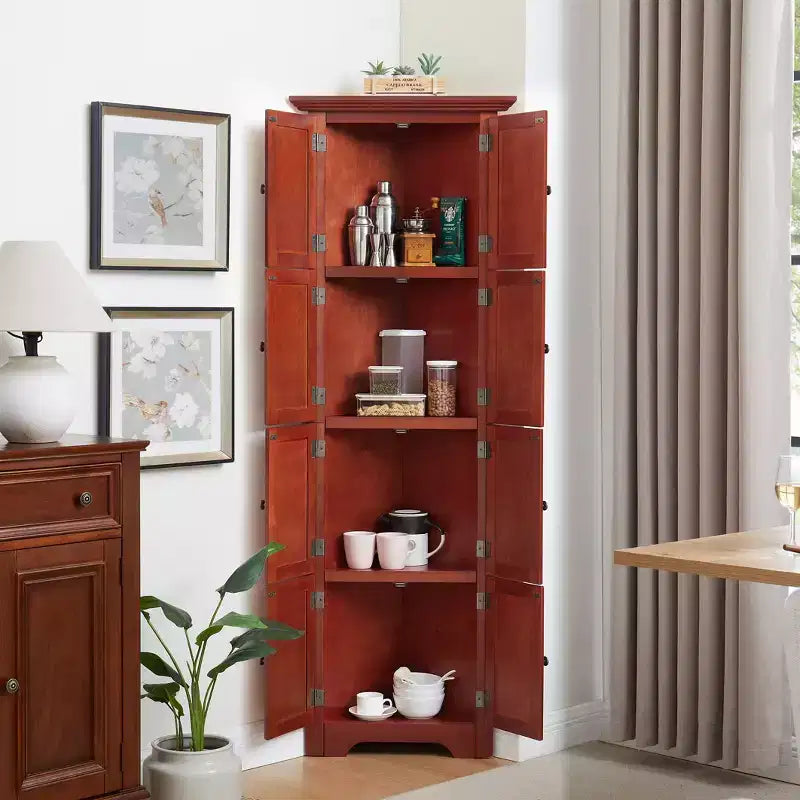 Corner Storage Cabinet with 8 Doors and Adjustable Shelves