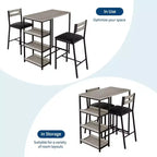 3-Piece Kitchen Table Set with Storage Shelves & 2 Upholstered Chairs - Iron and Wood Dining Table for Small Spaces, Apartments, Condos