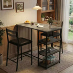 3-Piece Kitchen Table Set with Storage Shelves & 2 Upholstered Chairs - Iron and Wood Dining Table for Small Spaces, Apartments, Condos