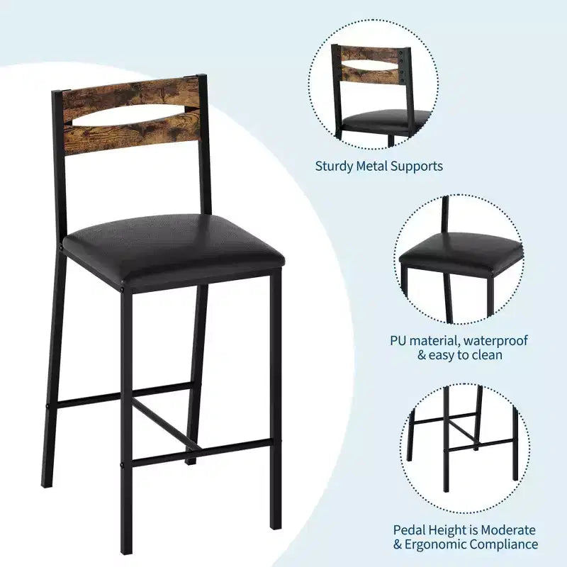 3-Piece Kitchen Table Set with Storage Shelves & 2 Upholstered Chairs - Iron and Wood Dining Table for Small Spaces, Apartments, Condos
