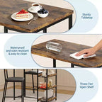 3-Piece Kitchen Table Set with Storage Shelves & 2 Upholstered Chairs - Iron and Wood Dining Table for Small Spaces, Apartments, Condos