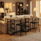 3-Piece Kitchen Table Set with Storage Shelves & 2 Upholstered Chairs - Iron and Wood Dining Table for Small Spaces, Apartments, Condos