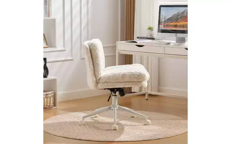 Plush Faux Alpaca Ergonomic Office Chair with Wide Seat and Swivel Base