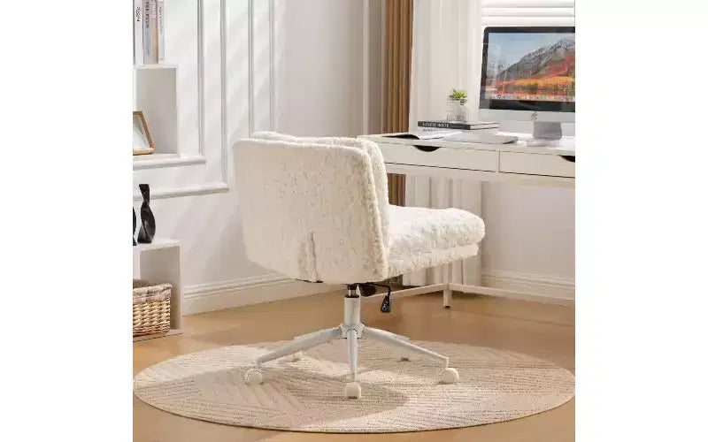 Plush Faux Alpaca Ergonomic Office Chair with Wide Seat and Swivel Base
