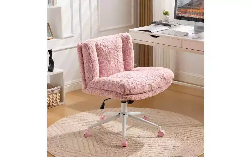 Plush Faux Alpaca Ergonomic Office Chair with Wide Seat and Swivel Base