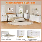 6-Drawer Double Dresser with Gold Handles and Extended Top Surface