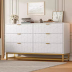 6-Drawer Double Dresser with Gold Handles and Extended Top Surface