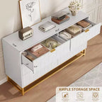 6-Drawer Double Dresser with Gold Handles and Extended Top Surface