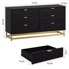 6-Drawer Double Dresser with Gold Handles and Extended Top Surface