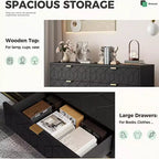 6-Drawer Double Dresser with Gold Handles and Extended Top Surface
