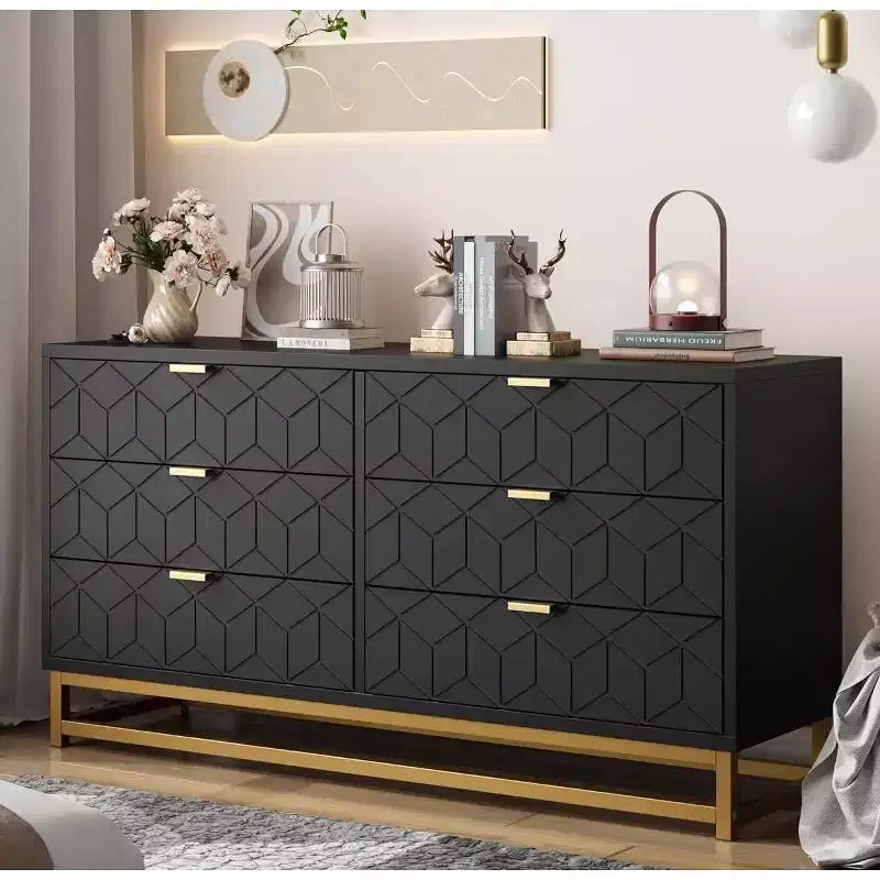 COZONY Modern 6-Drawer Dresser with Gold Handles, Double Wide Storage Chest for Living Room, Bedroom & Hallway