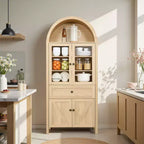 71.65" Vintage Arch Kitchen Pantry Cabinet with Adjustable Shelves