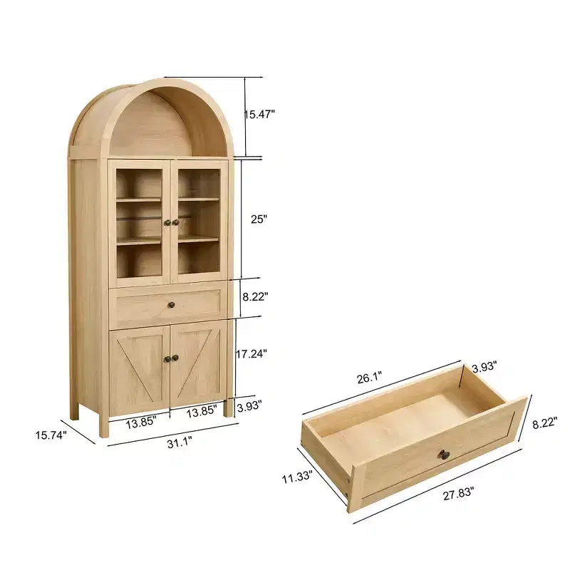 71.65" Vintage Arch Kitchen Pantry Cabinet with Adjustable Shelves