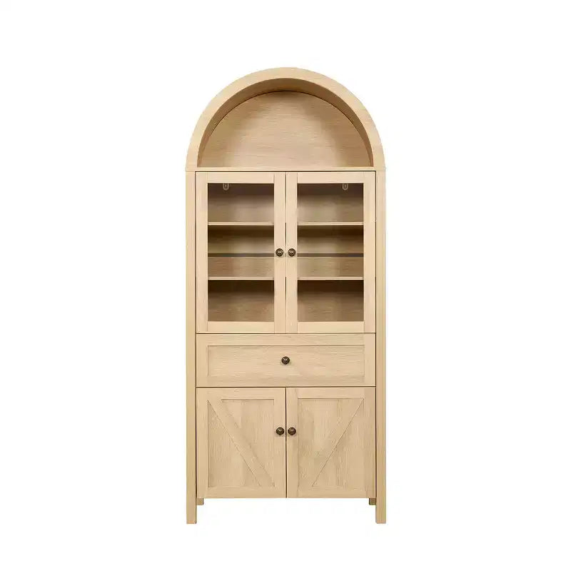 71.65" Vintage Arch Kitchen Pantry Cabinet with Adjustable Shelves