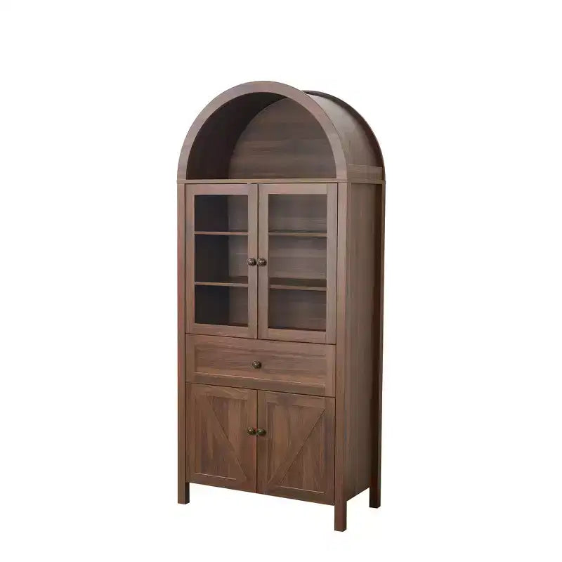 71.65" Vintage Arch Kitchen Pantry Cabinet with Adjustable Shelves