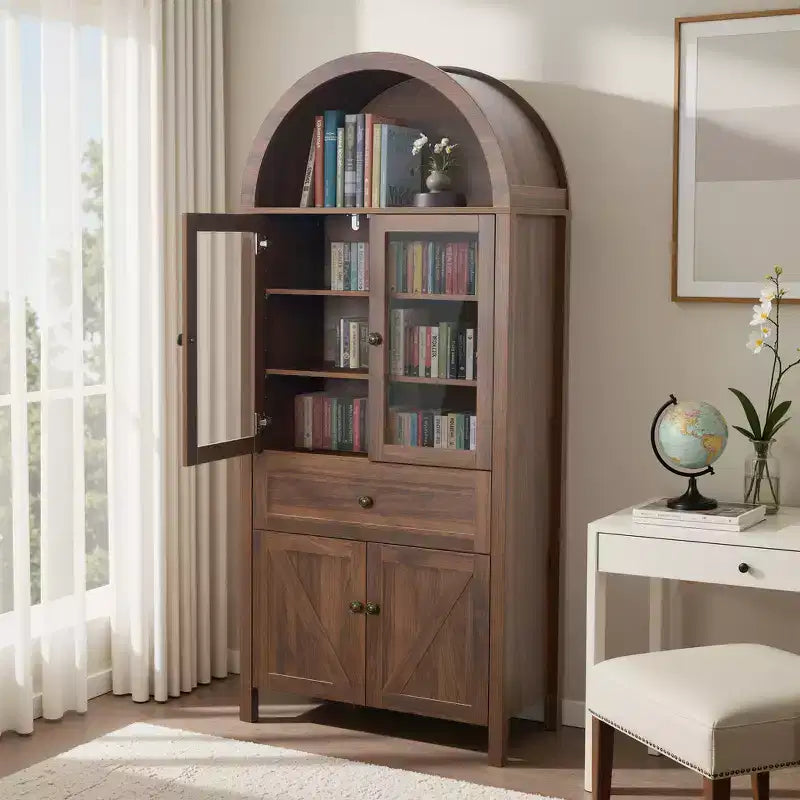 71.65" Vintage Arch Kitchen Pantry Cabinet with Adjustable Shelves
