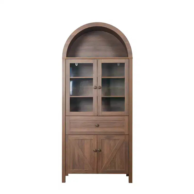 71.65" Vintage Arch Kitchen Pantry Cabinet with Adjustable Shelves