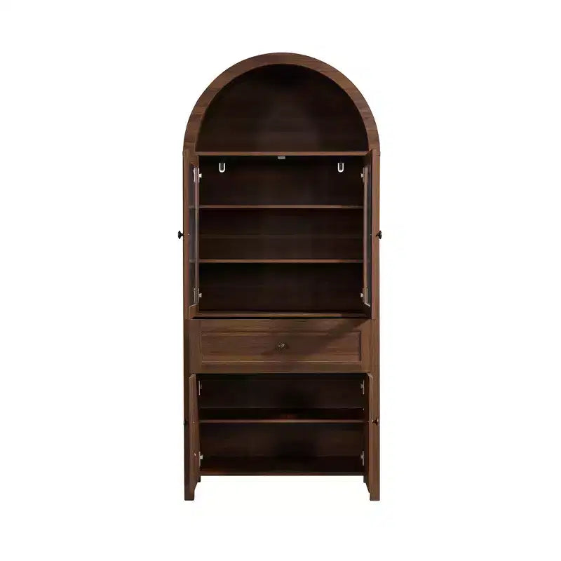71.65" Vintage Arch Kitchen Pantry Cabinet with Adjustable Shelves