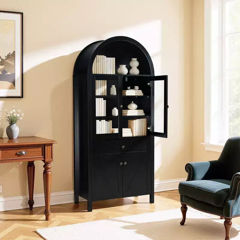 71.65" Vintage Arch Kitchen Pantry Cabinet with Adjustable Shelves