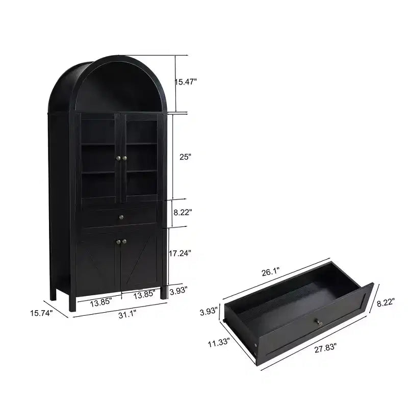 71.65" Vintage Arch Kitchen Pantry Cabinet with Adjustable Shelves