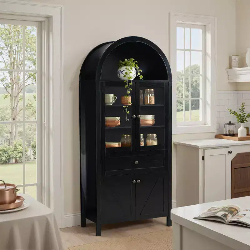 Zeus & Ruta 71.65 Vintage Arch Kitchen Pantry Cabinet with Adjustable Shelves, Multi-Functional Storage