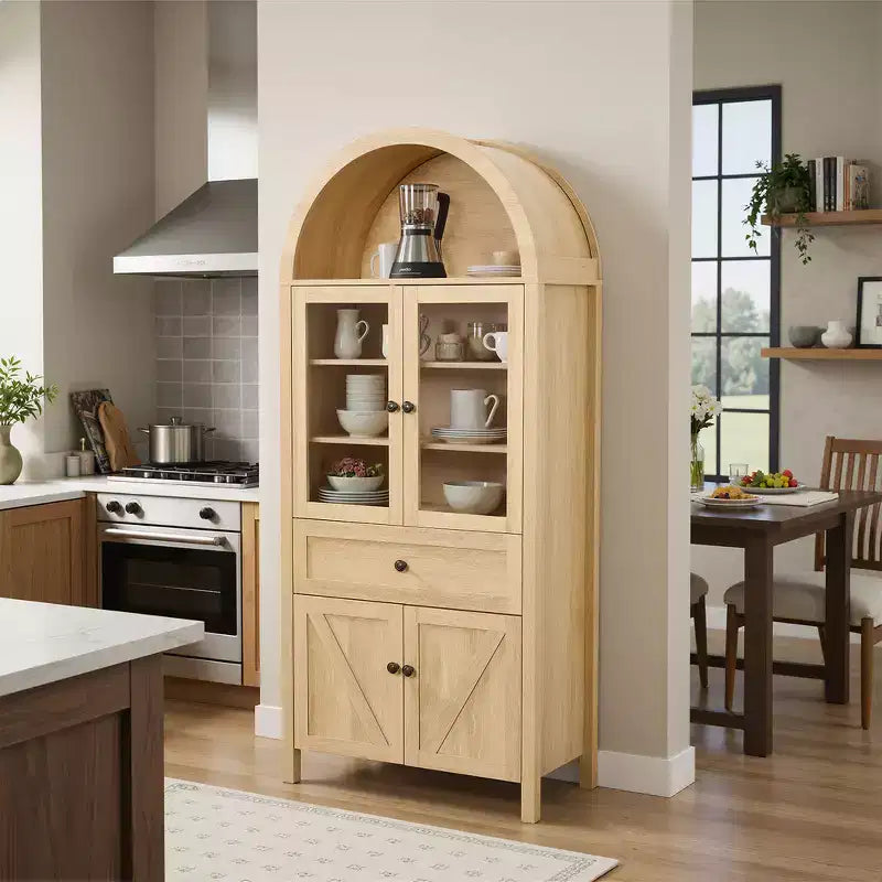 71.65" Vintage Arch Kitchen Pantry Cabinet with Adjustable Shelves