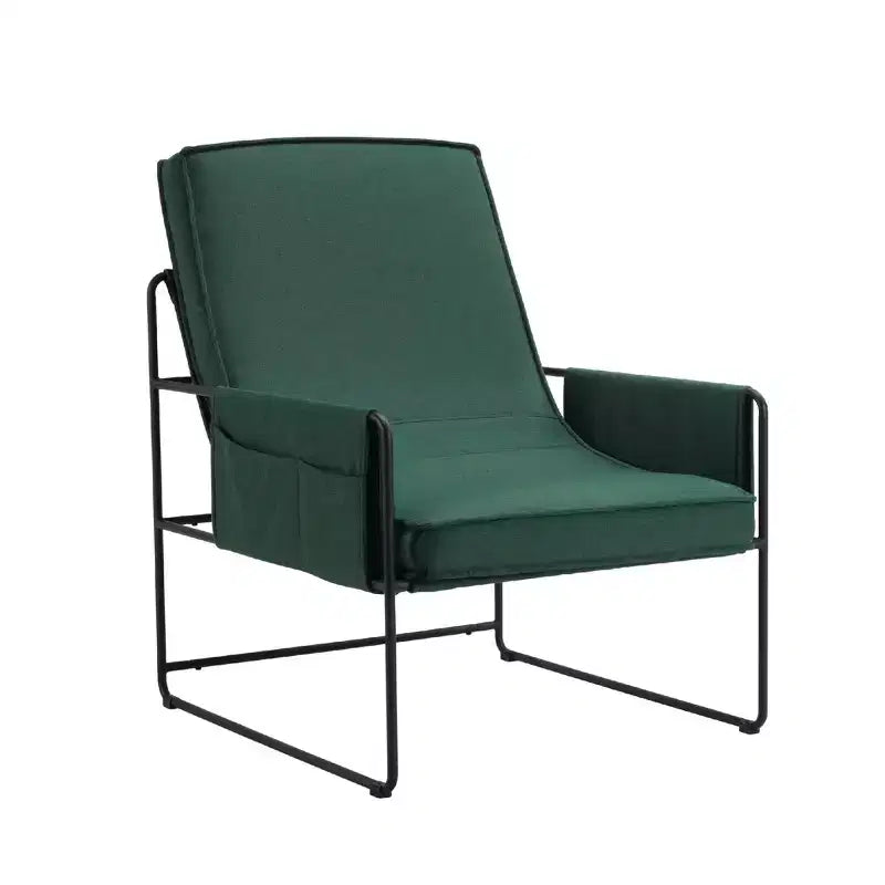 Okak Modern Accent Chair with Removable Cushion, Comfy Chair with Storage Bag and Metal Frame, Elegent Arm Chair for Living Room, Bedroom, Green