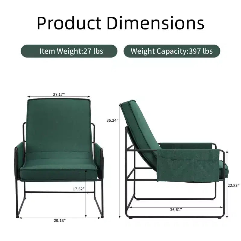 Green Accent Chair with Removable Cushion