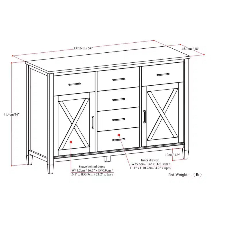 54-Inch Transitional Sideboard Buffet in Smoky Brown