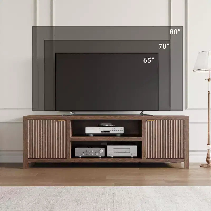 TV Stand with Fluted Doors and 2-Tier Storage for TVs up to 75 Inches