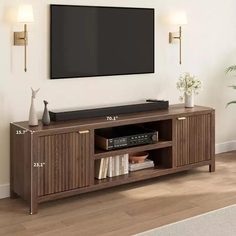 TV Stand with Fluted Doors and 2-Tier Storage for TVs up to 75 Inches