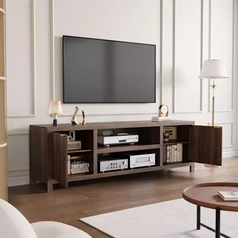 TV Stand with Fluted Doors and 2-Tier Storage for TVs up to 75 Inches