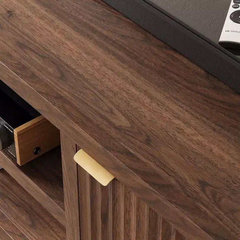 TV Stand with Fluted Doors and 2-Tier Storage for TVs up to 75 Inches