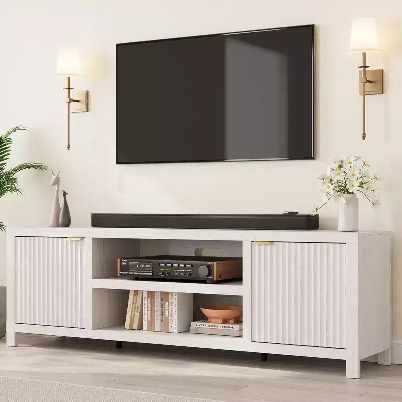 TV Stand with Fluted Doors and 2-Tier Storage for TVs up to 75 Inches