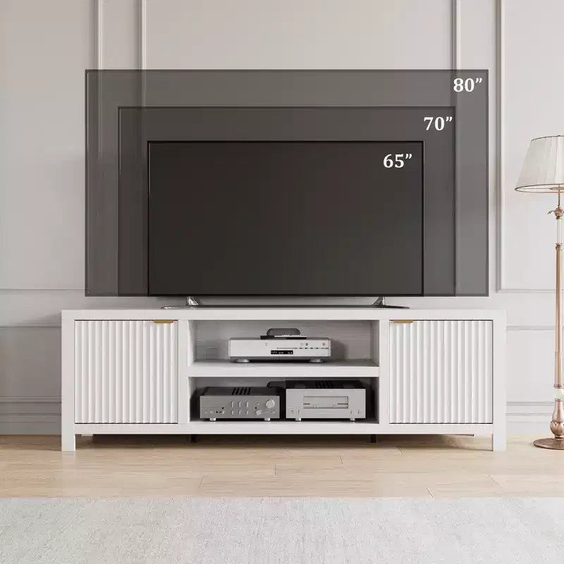 TV Stand with Fluted Doors and 2-Tier Storage for TVs up to 75 Inches