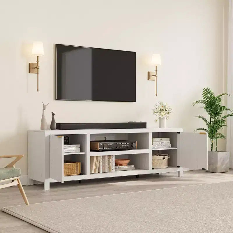 TV Stand with Fluted Doors and 2-Tier Storage for TVs up to 75 Inches